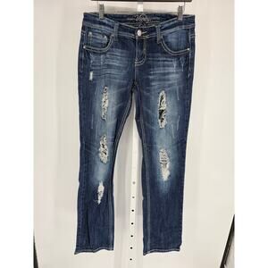 Vanity Collection Womens Sz 33L Bootcut Blue Jeans Distressed Y2K Embellished